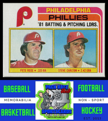 1982 Topps #636 Phillies Leaders / Checklist (Pete Rose / Steve Carlton) TL, CL NM/M