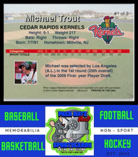 Load image into Gallery viewer, 2010 Cedar Rapids Kernels Rising Alumni Mike Trout #1 Michael Trout NM/M 