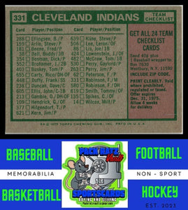 1975 Topps #331 Cleveland Indians - Frank Robinson CL, MGR, TC Team Checklists White Back VG