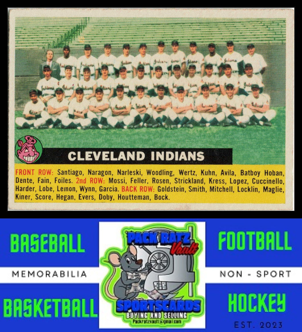 1956 Topps #85e Cleveland Indians TC, VAR No Date, Name to the Left; White Back VG