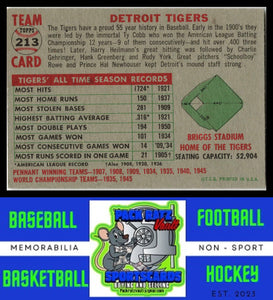 1956 Topps #213 Detroit Tigers TC VG+